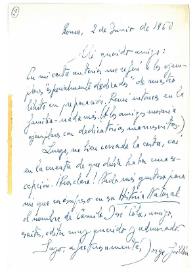 Carta de Jorge Guillén a Camilo José Cela. Roma, 2 de junio de 1960
