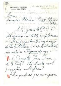 Carta de Jorge Guillén a Camilo José Cela. Roma, junio de 1960
