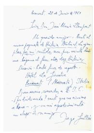 Carta de Jorge Guillén a José María Llompart. Recanati, 28 de junio de 1960
