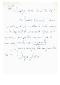 Carta de Jorge Guilén a Camilo José Cela. Cambridge, 10 de junio de 1963
