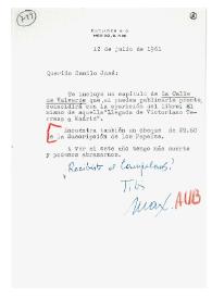 Carta de Max Aub a Camilo José Cela. México, 12 de julio de 1961