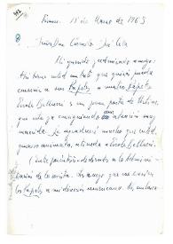 Carta de Jorge Guillén a Camilo José Cela. Firenze, 18 de marzo de 1965
