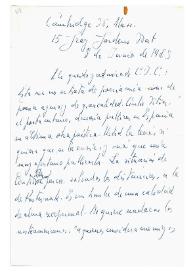 Carta de Jorge Guillén a Camilo José Cela. Cambridge, 8 de junio de 1965

