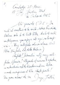 Carta de Jorge Guillén a Camilo José Cela. Cambridge, julio de 1965
