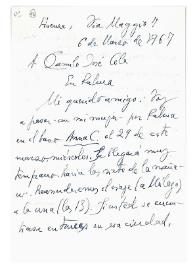 Carta de Jorge Guillén a Camilo José Cela. Firenze, 6 de marzo de 1967

