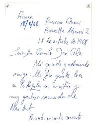 Carta de Jorge Guillén a Camilo José Cela. Firenze, 18 de octubre de 1968
