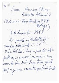 Carta de Jorge Guillén a Camilo José Cela. Firenze, 4 de diciembre de 1968
