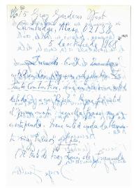 Carta de Jorge Guillén a Camilo José Cela. Cambridge, 5 de octubre de 1969
