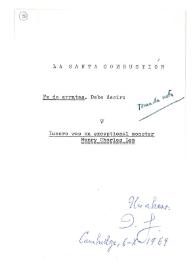Carta de Jorge Guillén a Camilo José Cela. Cambridge, 6 de octubre de 1969
