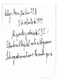 Carta de Jorge Guillén a Camilo José Cela. Málaga, 3 de septiembre de 1977
