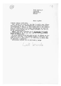 Carta de Luis Cernuda a Camilo José Cela. México, 8 de abril de 1959
