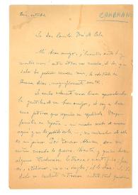 Carta de María Zambrano a Camilo José Cela. París, octubre de 1946
