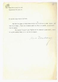 Carta de María Zambrano a Camilo José Cela. Roma, 29 de abril de 1961
