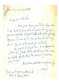 Carta de María Zambrano a Camilo José Cela. Roma, 1 de noviembre de 1961
