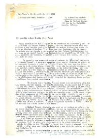 Carta de María Zambrano a Camilo José Cela. Crozet-par-Gex, Francia, 10 de septiembre de 1964
