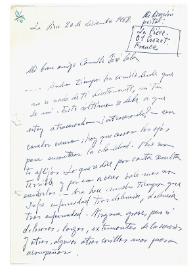Carta de María Zambrano a Camilo José Cela. Crozet-par-Gex, Francia, 20 de diciembre de 1968
