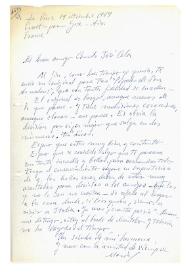 Carta de María Zambrano a Camilo José Cela. Crozet-par-Gex, Francia, 19 de septiembre de 1969

