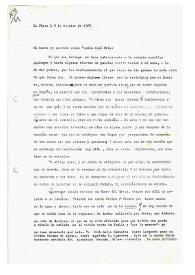 Carta de María Zambrano a Camilo José Cela. Crozet-par-Gex, Francia, 19 de octubre de 1969
