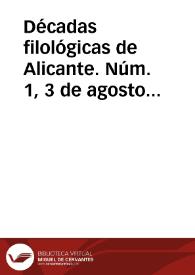 Décadas filológicas de Alicante. Núm. 1, 3 de agosto de 1811