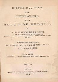 Historical view of the literature of the South of Europe. Vol. II