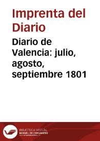 Diario de Valencia: julio, agosto, septiembre 1801
