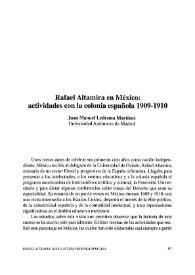 Rafael Altamira en México: actividades con la colonia española 1909-1910
