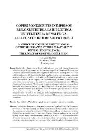 Còpies manuscrites d’impresos renaixentistes a la Biblioteca Universitària de València: el llegat d’Onofre Soler i Rubio
