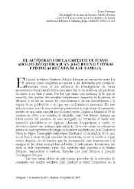 El autógrafo de la carta de Gustavo Adolfo Bécquer a Juan José Bueno y otras epístolas relativas a su familia