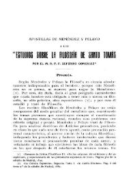 Apostillas de Menéndez Pelayo a los «Estudios sobre la Filosofía de Santo Tomás» por el M. R. P. Zeferino González