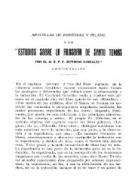 Apostillas de Menéndez Pelayo a los «Estudios sobre la Filosofía de Santo Tomás» por el M. R. P. Zeferino González (Continuación)