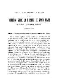 Apostillas de Menéndez Pelayo a los «Estudios sobre la Filosofía de Santo Tomás» por el M. R. P. Zeferino González (Continuación)