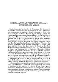 Miguel Artigas Ferrando (1887-1947). Curriculum Vitae