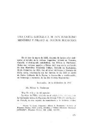 Una carta autógrafa de don Marcelino Menéndez y Pelayo al doctor Buchanan