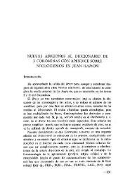 Nuevas adiciones al Diccionario de J. Corominas, con apéndice sobre neologismos en Juan Ramón