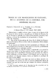 Índice de los manuscritos de Floranes, en la Academia de la Historia, por Menéndez Pelayo