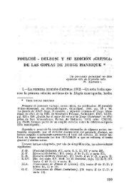 Foulché-Delbosc y su edición crítica de las Coplas de Jorge Manrique