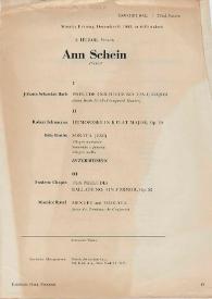 S. Hurok presents Ann Schein, pianist