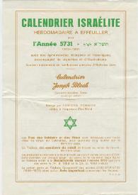 Calendrier Israélite Hebdomadaire pour l' année 5731... : (1970-1971)