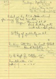 Notas muscritas de Arthur Rubinstein. 1975