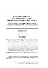 Manuscrits medievals del Matarranya (Terol) i llurs aportacions al lèxic català