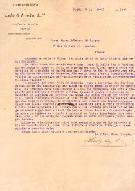 Carta de la Livraria Chardron de Lelo & Irmão a Carmen de Burgos. Porto, 2 de abril de 1920