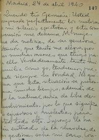Carta de Miguel Hernández a Germán Vergara. Madrid, 27 de abril de 1940