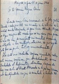 Carta de Miguel Hernández a Germán Vergara Donoso. Alcázar de San Juan, 25 de junio de 1941     