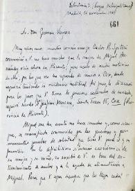 Carta de Vicente Aleixandre a Germán Vergara. Madrid, 14 de noviembre de 1941