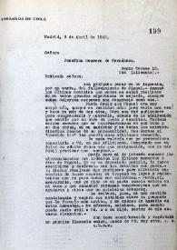 Carta de Germán Vergara Donoso a Josefina Manresa. Madrid, 9 de abril de 1942