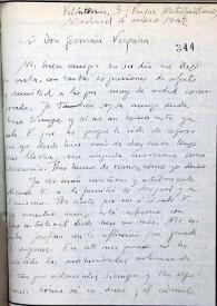 Carta de Vicente Aleixandre a Germán Vergara. Madrid, 4 de enero de 1942
