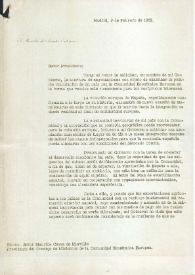 Carta de Fernando María Castiella (ministro de Asuntos Exteriores del gobierno español) a Maurice Couve de Murville (presidente del Consejo de Ministros de la Comunidad Económica Europea). Madrid, 9 de febrero de 1962