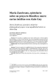 María Zambrano, epistolario sobre su proyecto filosófico: nueve cartas inéditas con Alain Guy 