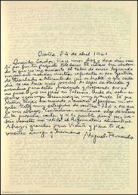 Carta de Miguel Hernández a Carlos Rodríguez Spiteri. Ocaña, 24 de abril de 1941