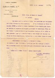 Carta de la Livraria Chardron de Lelo & Irmão a Carmen de Burgos. Porto, 15 de enero de 1921